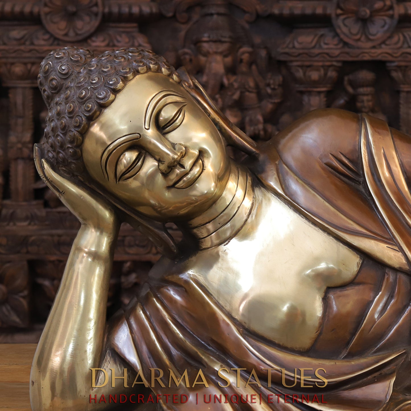 Brass Resting Buddha, Copper & Golden Finish, 19"