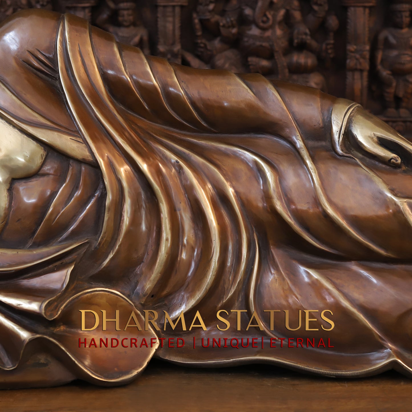 Brass Resting Buddha, Copper & Golden Finish, 19"