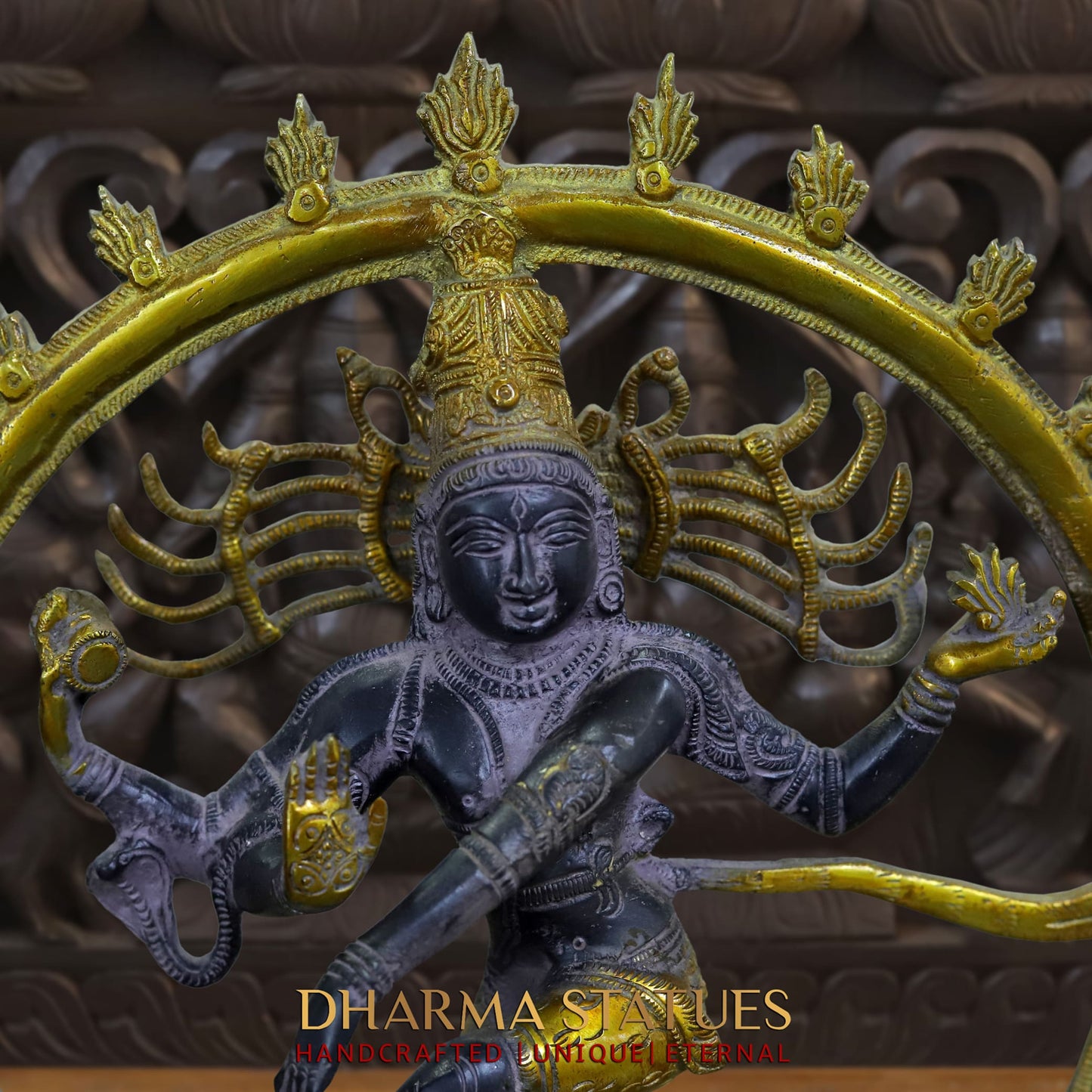 Brass Natraj Statue, Dancing lord Shiva, Amethyst (purple) Golden Finish 15"