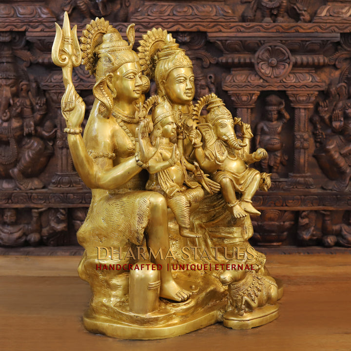 Brass Shiva Parivar with Nandi & Shivling, Guardians of Cosmic Balance, Radiant Gold Finish, 24"