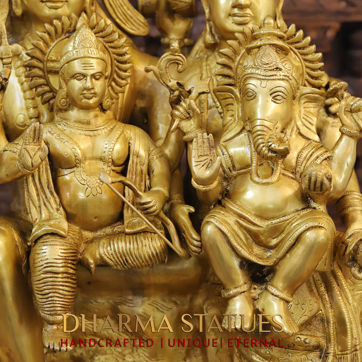 Brass Shiva Parivar with Nandi & Shivling, Guardians of Cosmic Balance, Radiant Gold Finish, 24"