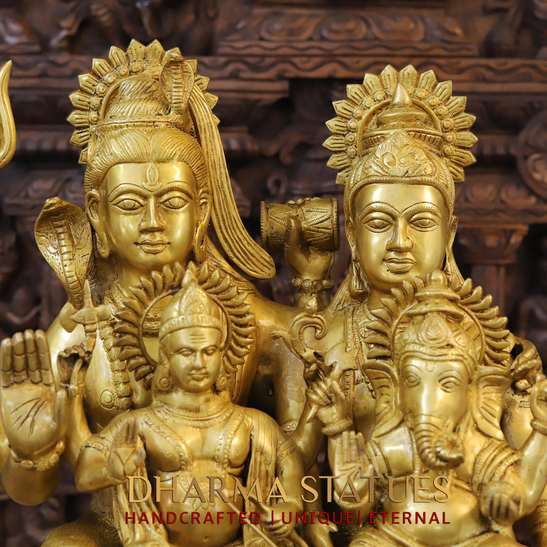 Brass Shiva Parivar with Nandi & Shivling, Guardians of Cosmic Balance, Radiant Gold Finish, 24"