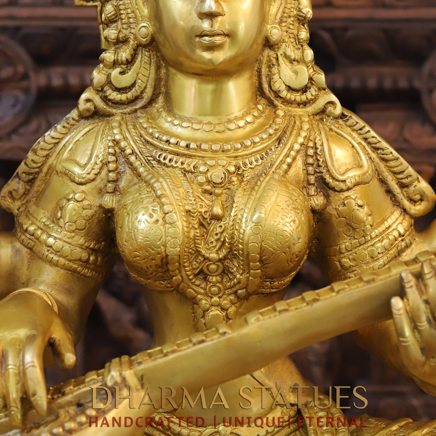 Brass Saraswati Seated, Golden Finish, 29"
