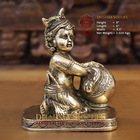 Brass Baby Krishna, Fine Gold Finish, 8"