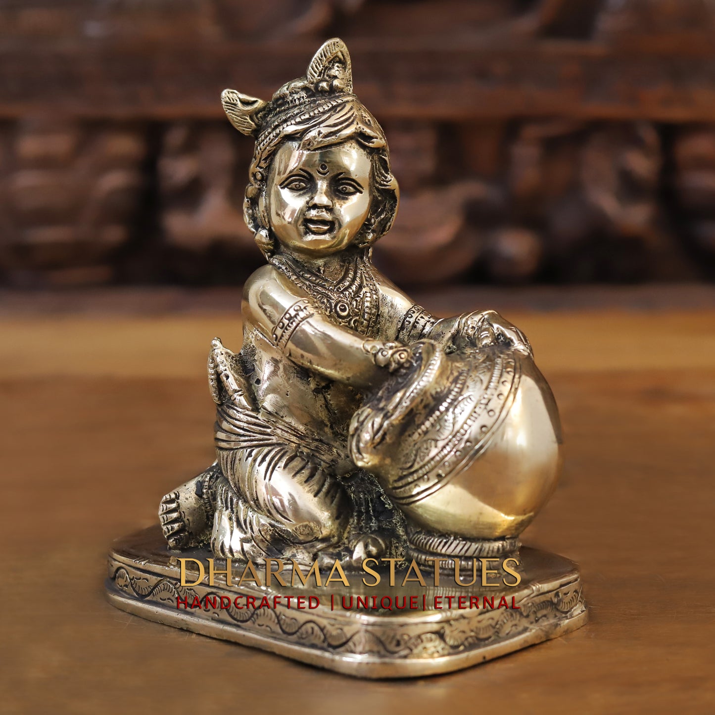 Brass Baby Krishna, Fine Gold Finish, 8"