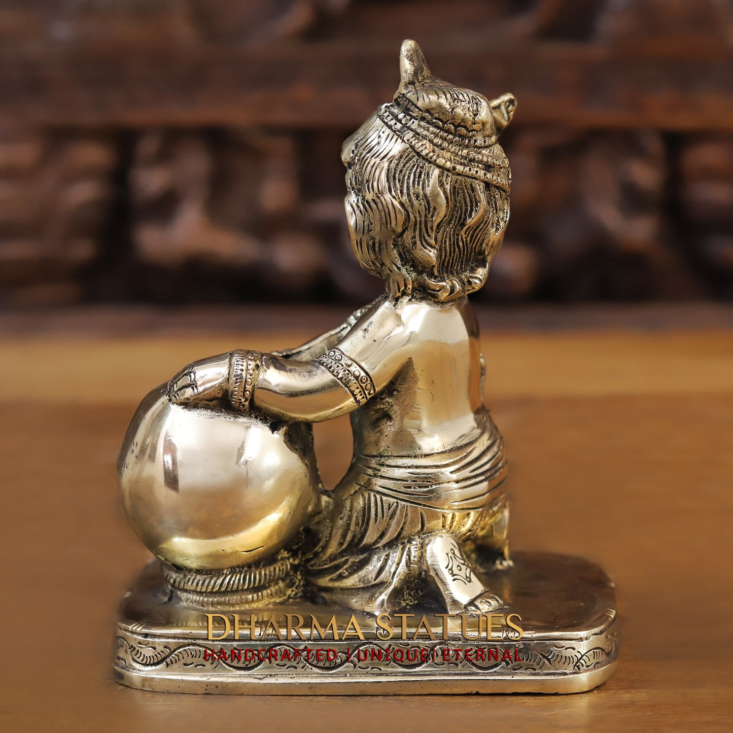 Brass Baby Krishna, Fine Gold Finish, 8"