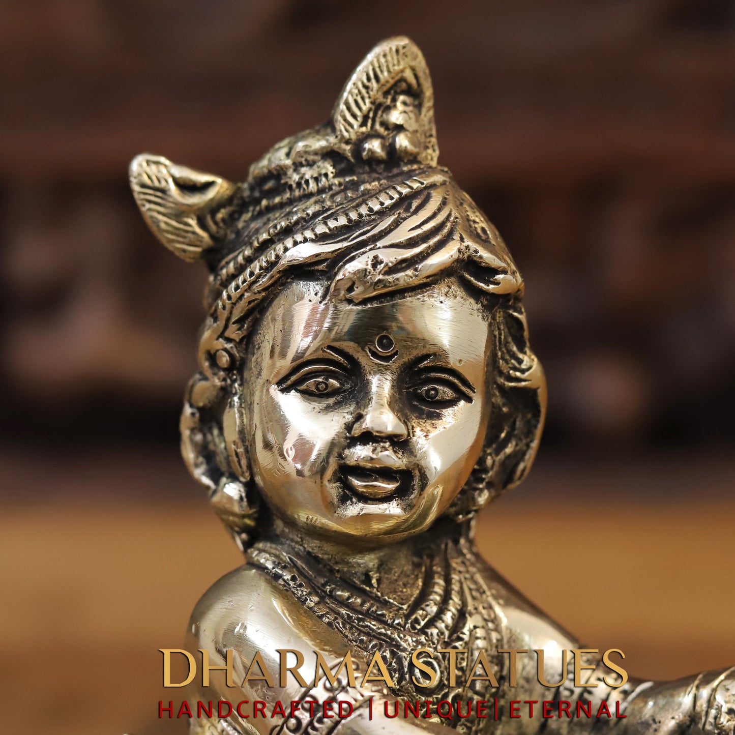 Brass Baby Krishna, Fine Gold Finish, 8"