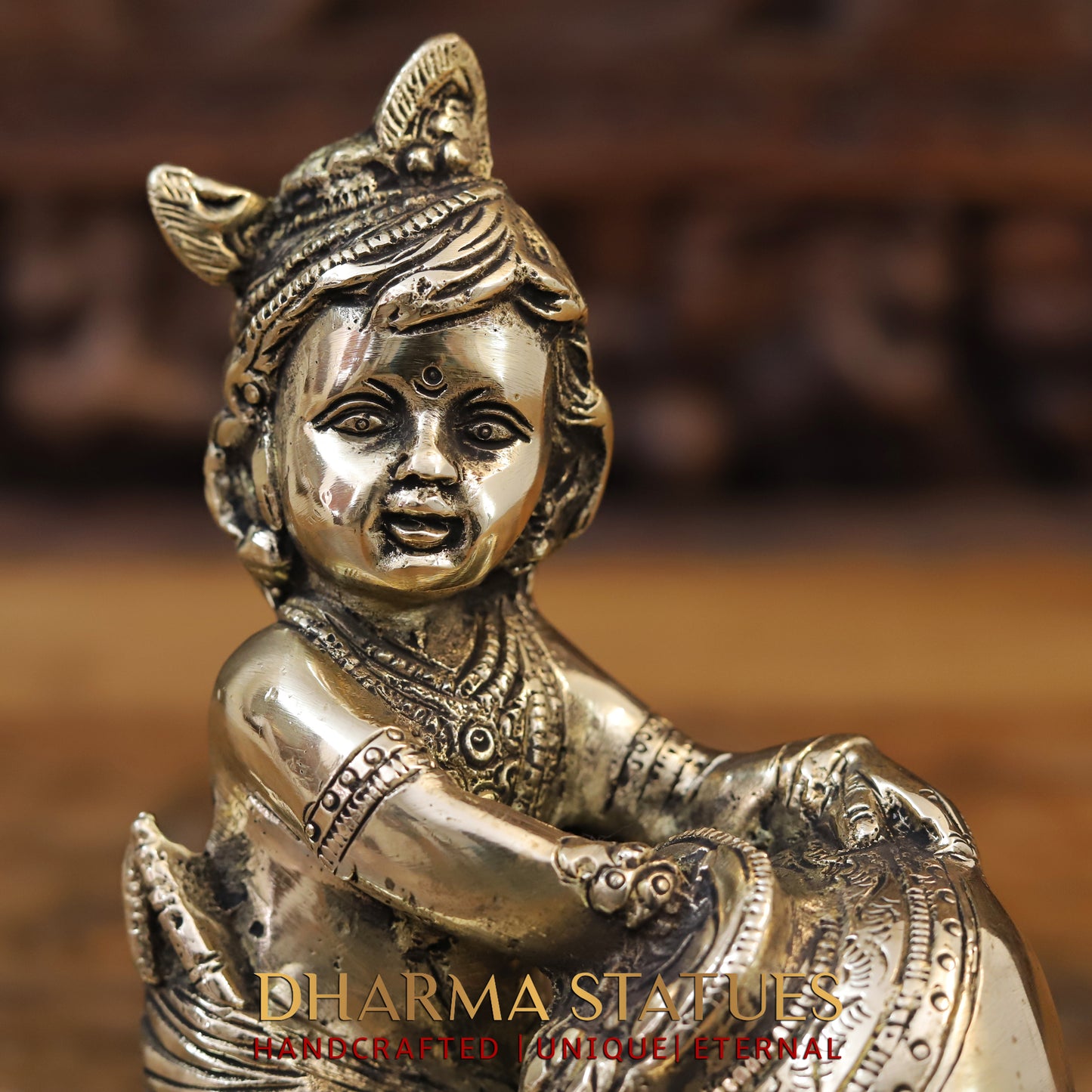 Brass Baby Krishna, Fine Gold Finish, 8"