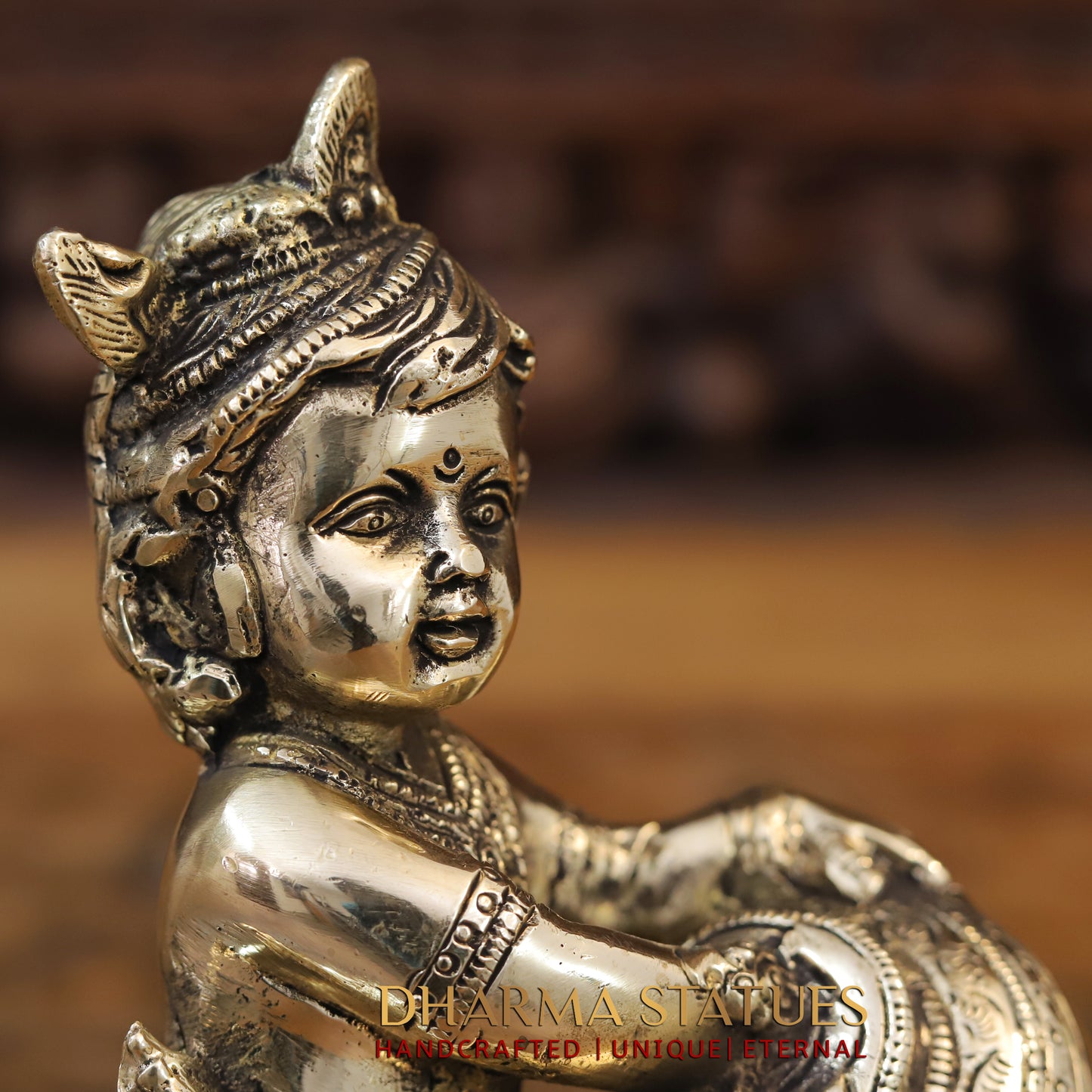 Brass Baby Krishna, Fine Gold Finish, 8"