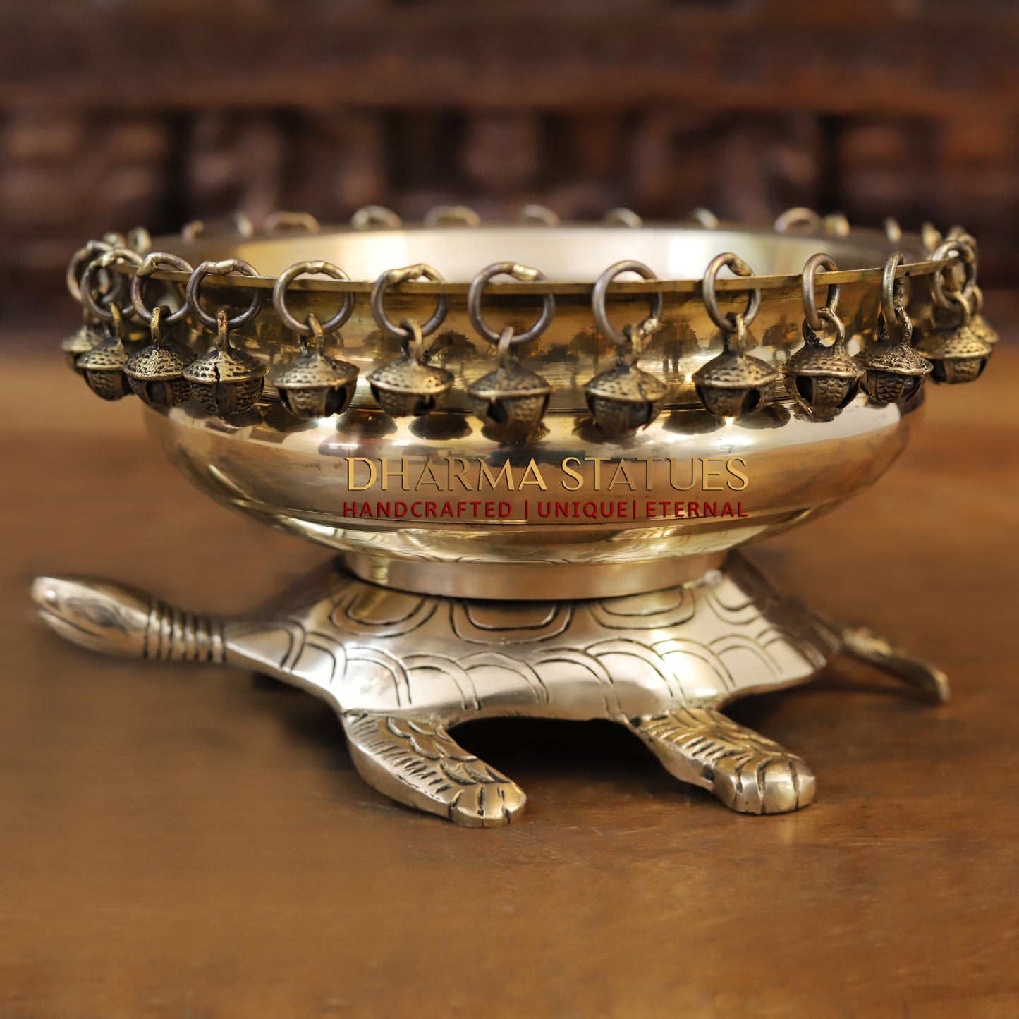 Brass Tortoise Urli with Bell, Fine Golden Finish, 5"