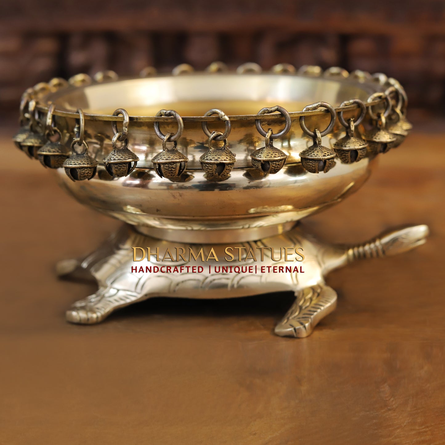 Brass Tortoise Urli with Bell, Fine Golden Finish, 5"
