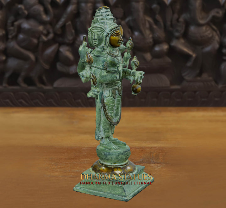 Brass Brahma Standing, Fine Green patina & Golden Finish, 15.5"