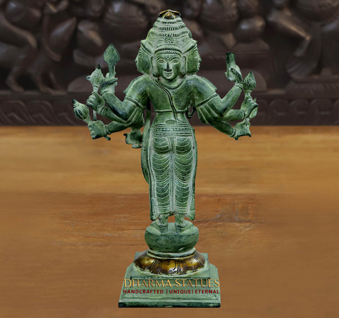 Brass Brahma Standing, Fine Green patina & Golden Finish, 15.5"