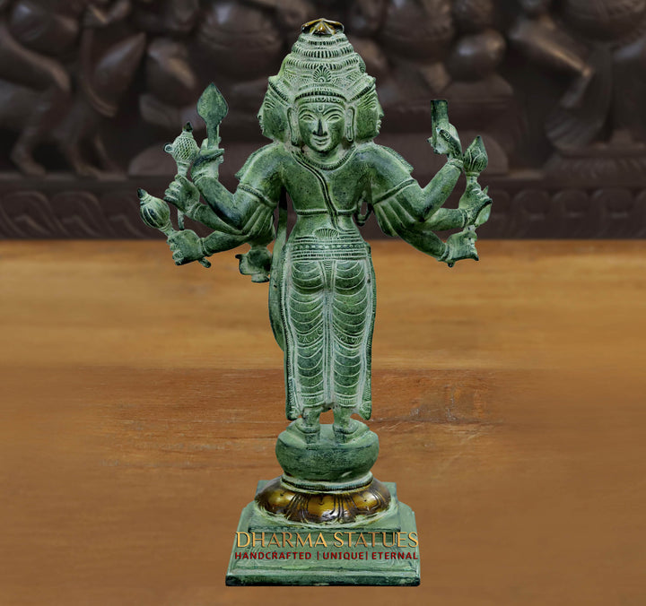 Brass Brahma Standing, Fine Green patina & Golden Finish, 15.5"