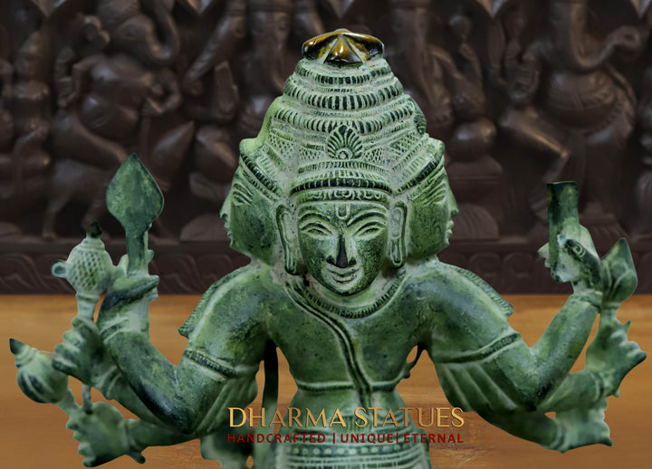 Brass Brahma Standing, Fine Green patina & Golden Finish, 15.5"