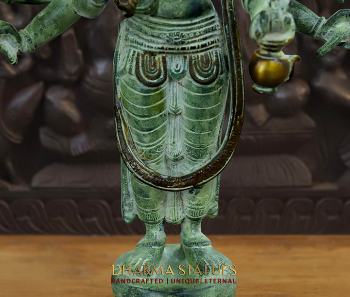 Brass Brahma Standing, Fine Green patina & Golden Finish, 15.5"