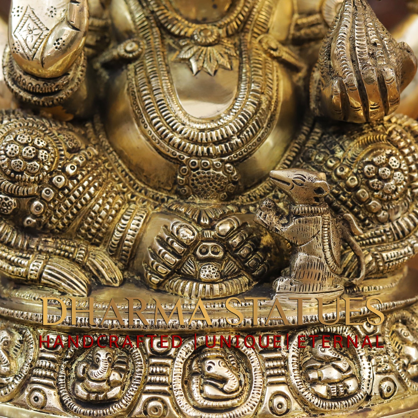 Brass Ganesh seated on Base, Fine Golden Finish, 15"