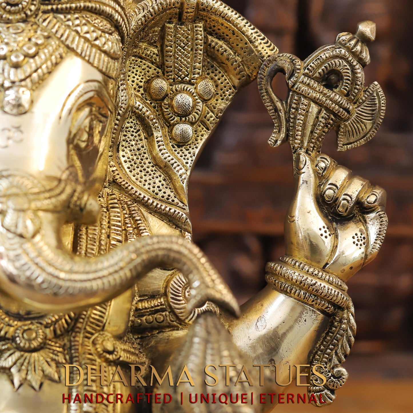 Brass Ganesh seated on Base, Fine Golden Finish, 15"
