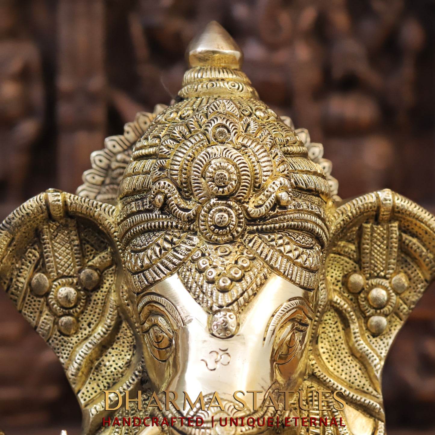 Brass Ganesh seated on Base, Fine Golden Finish, 15"