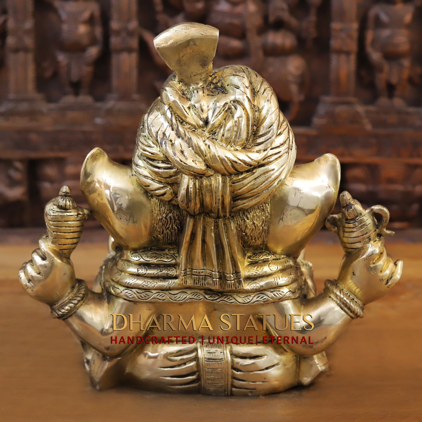 Brass Ganesh seated in a Blessing Position, Fine Gold, 14"