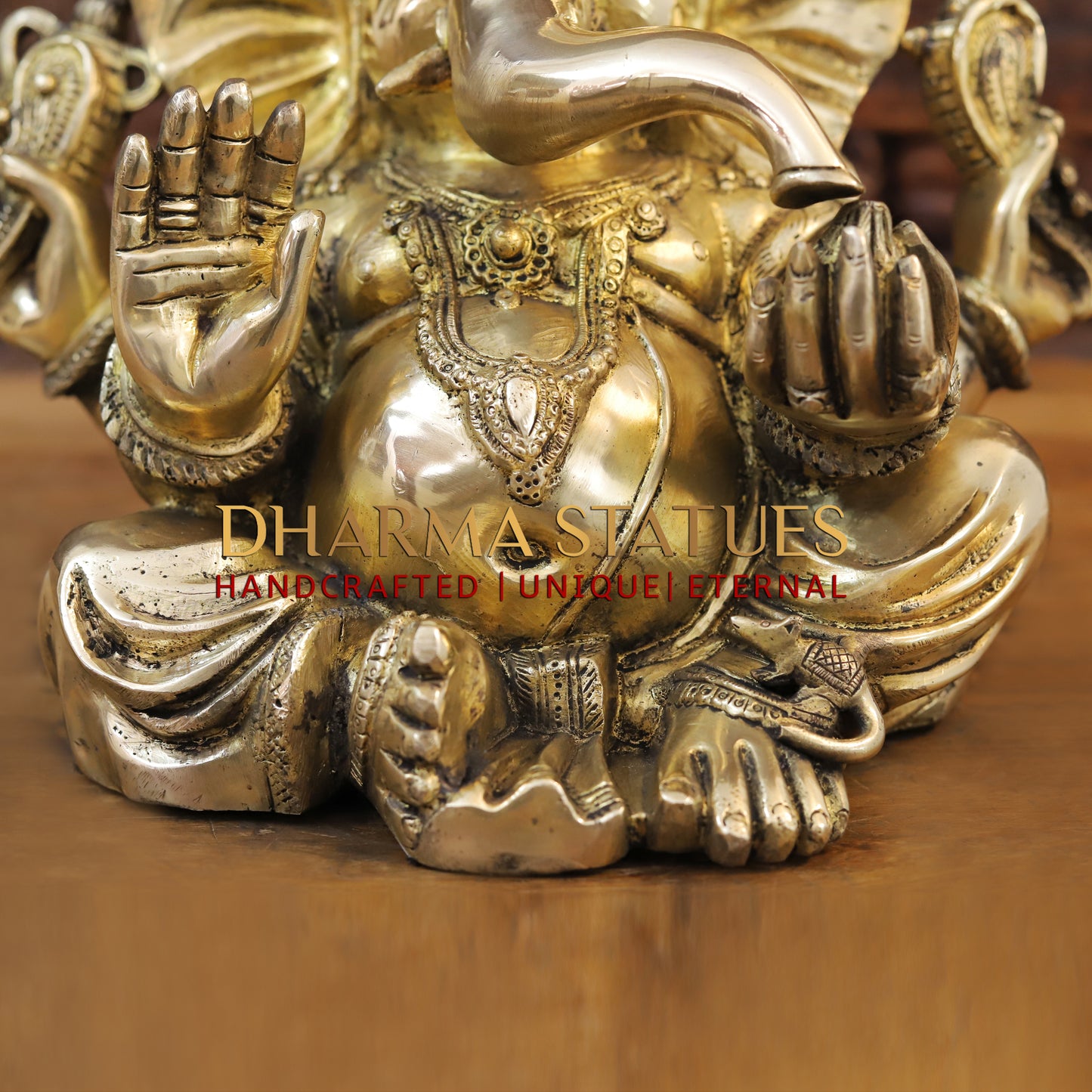 Brass Ganesh seated in a Blessing Position, Fine Gold, 14"