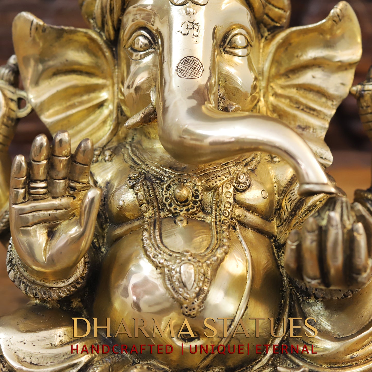 Brass Ganesh seated in a Blessing Position, Fine Gold, 14"