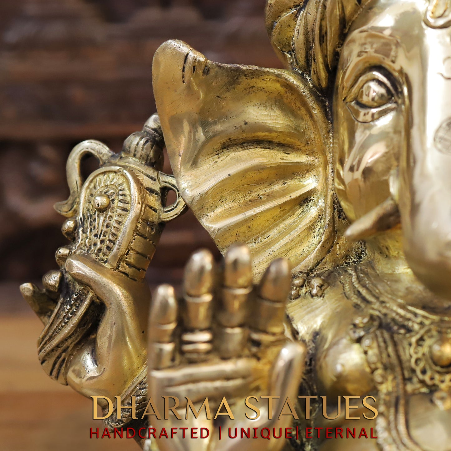 Brass Ganesh seated in a Blessing Position, Fine Gold, 14"