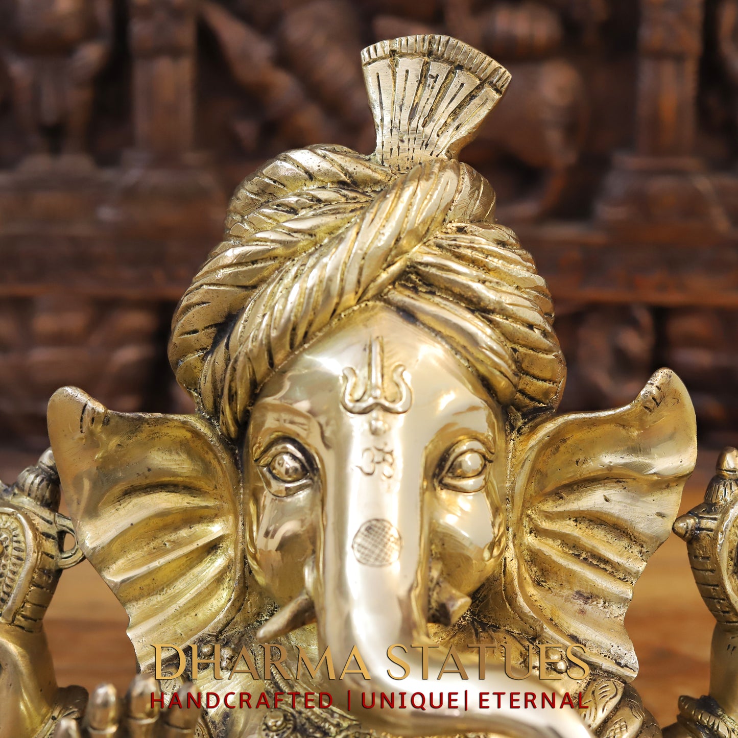 Brass Ganesh seated in a Blessing Position, Fine Gold, 14"