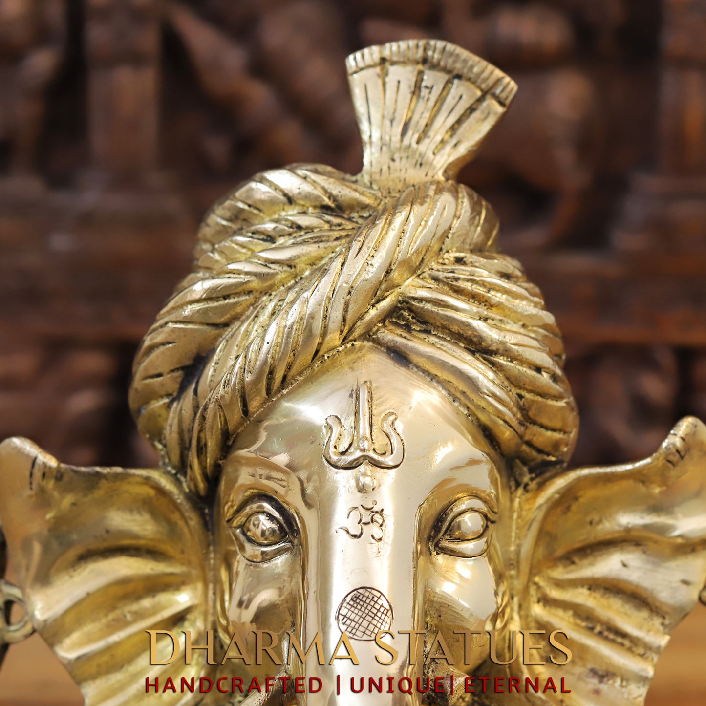 Brass Ganesh seated in a Blessing Position, Fine Gold, 14"