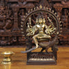 Brass Kartik Seated with Peacock, Copper & Golden Finish, 17.5"