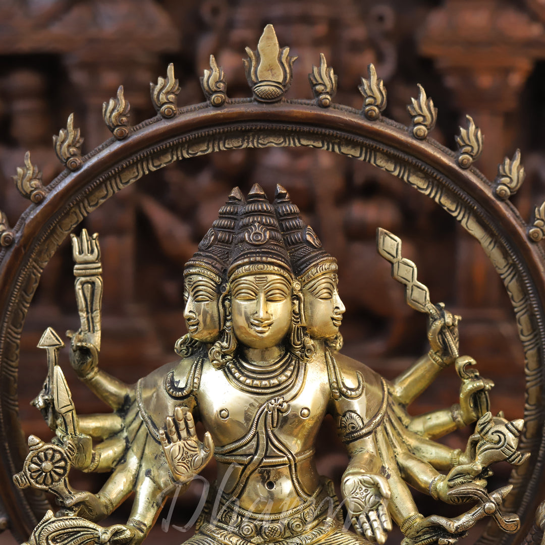 Brass Kartik seated on Base with Frame & Peacock, Copper & Golden Fine Work, 17.5"