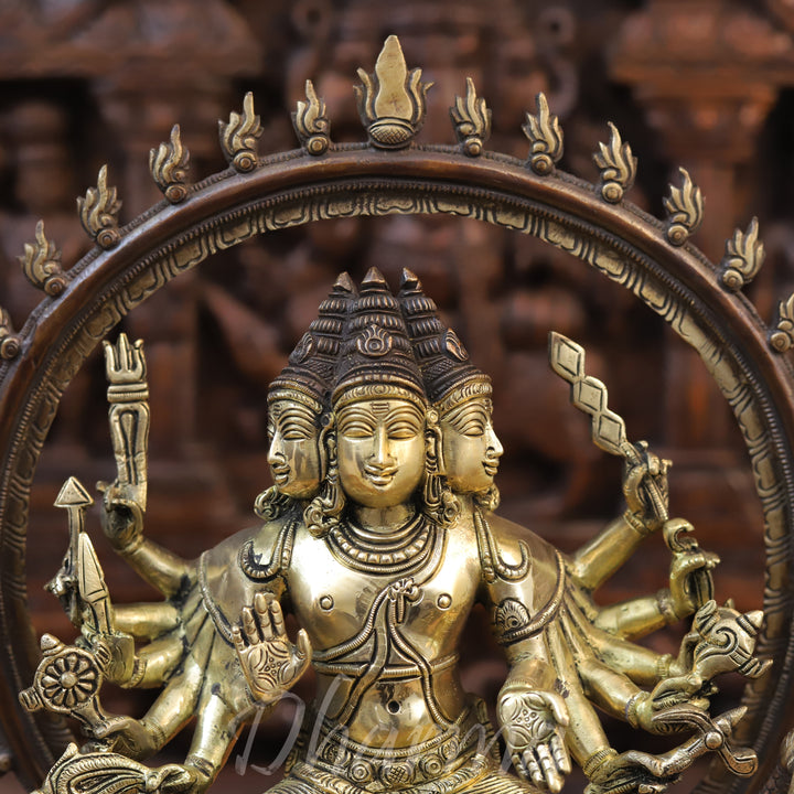 Brass Kartik seated on Base with Frame & Peacock, Copper & Golden Fine Work, 17.5"