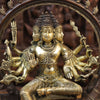 Brass Kartik Seated with Peacock, Copper & Golden Finish, 17.5"