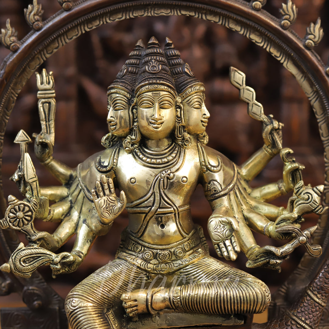 Brass Kartik seated on Base with Frame & Peacock, Copper & Golden Fine Work, 17.5"