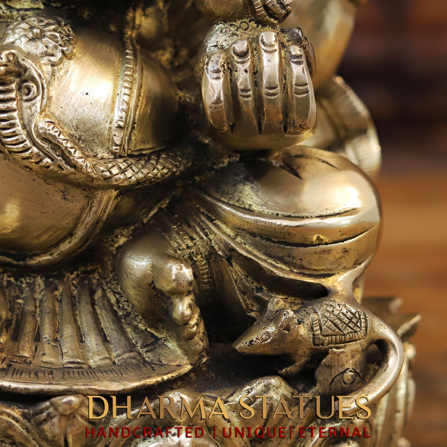 Brass Ganesh Seated on Lotus, Blessing position, Golden Finish, 11"