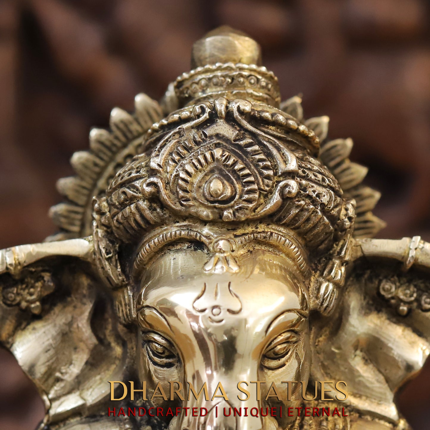 Brass Ganesh Seated on Lotus, Blessing position, Golden Finish, 11"
