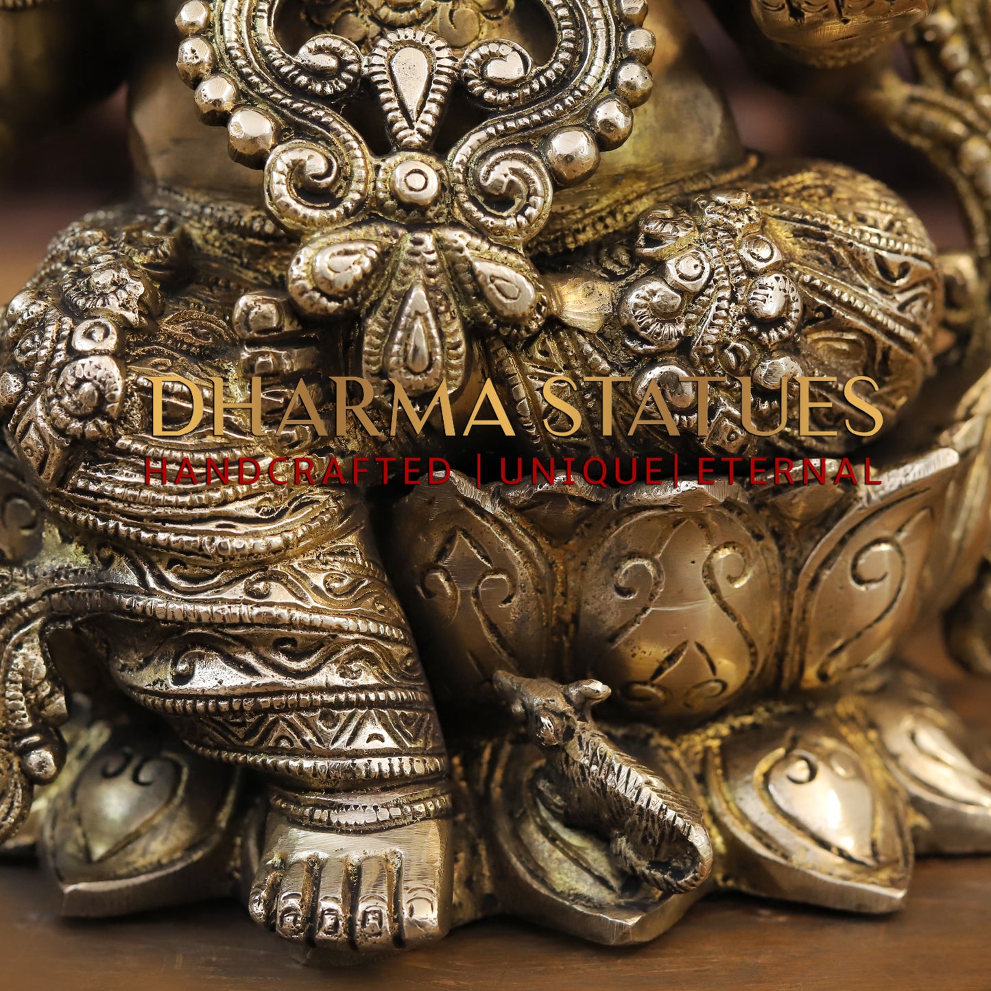 Brass Ganesh seated on Lotus, Blessing Posture, Golden Finish, 12"