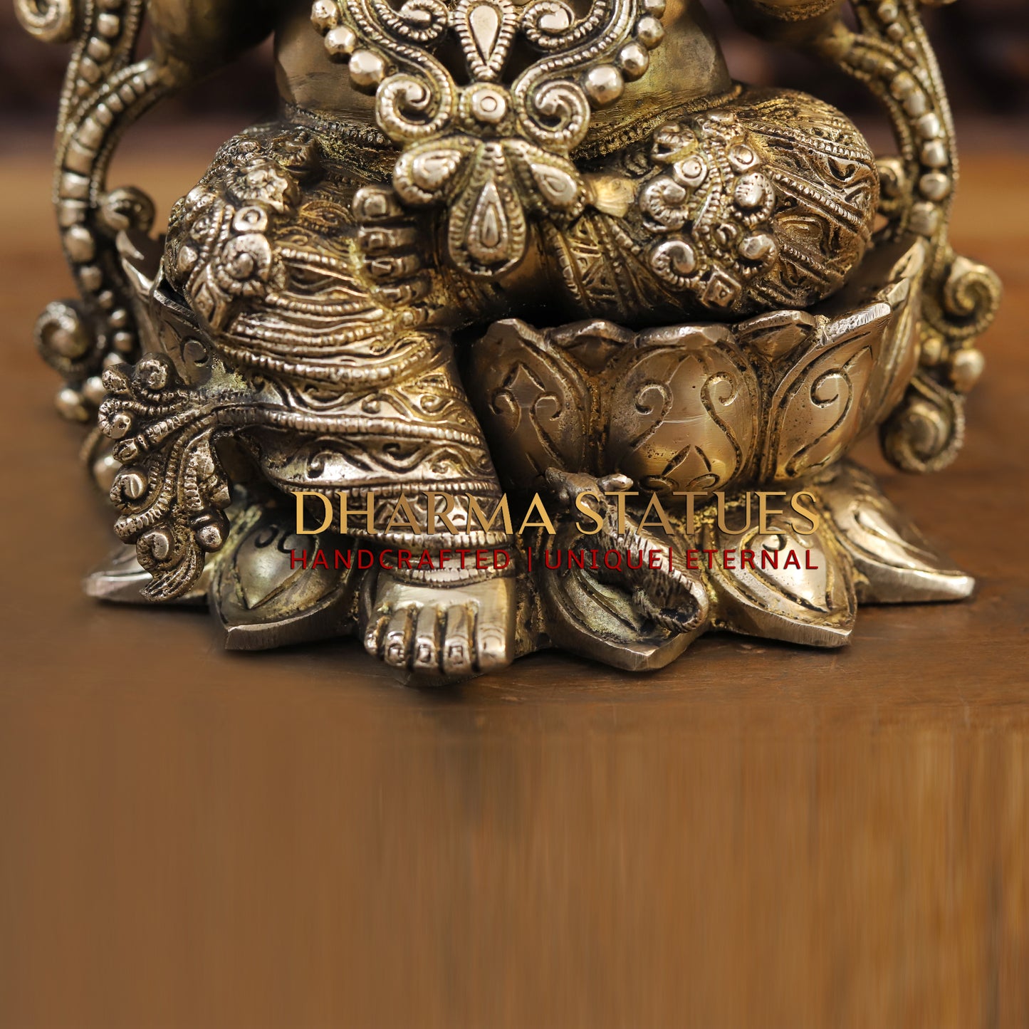Brass Ganesh seated on Lotus, Blessing Posture, Golden Finish, 12"