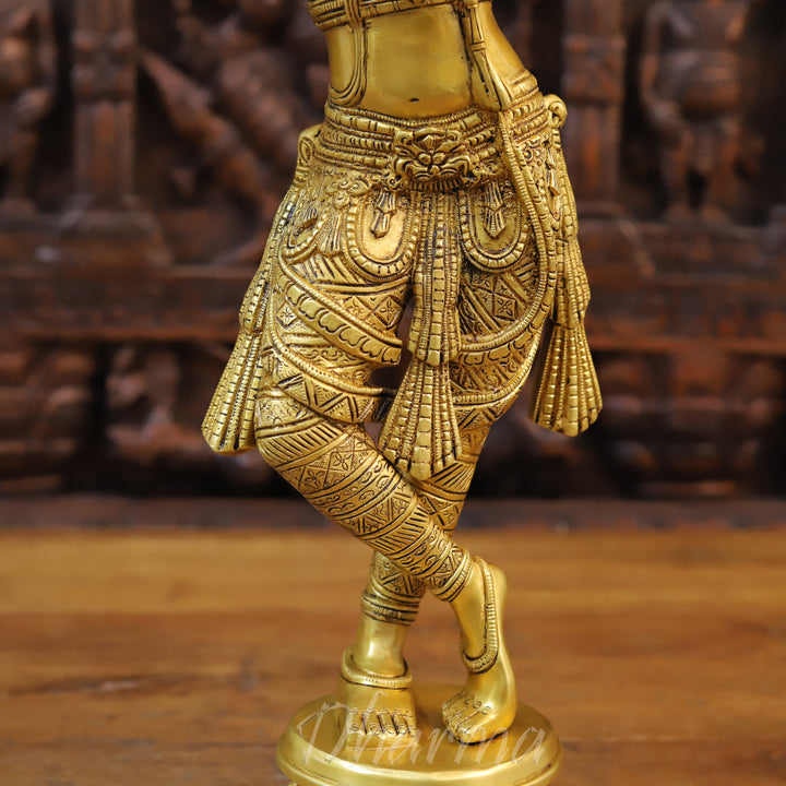 Brass Lord Krishna Statue, playing Flute, Golden Fine Finish 23"