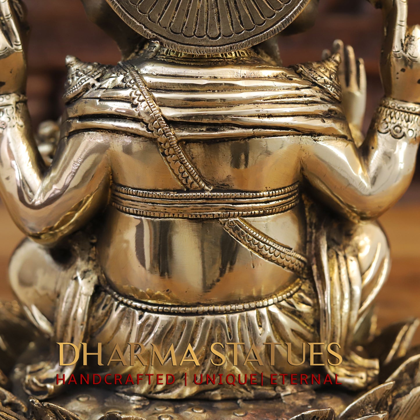 Brass Ganesh seated on Lotus, Blessing Posture, Golden Finish, 11.5"