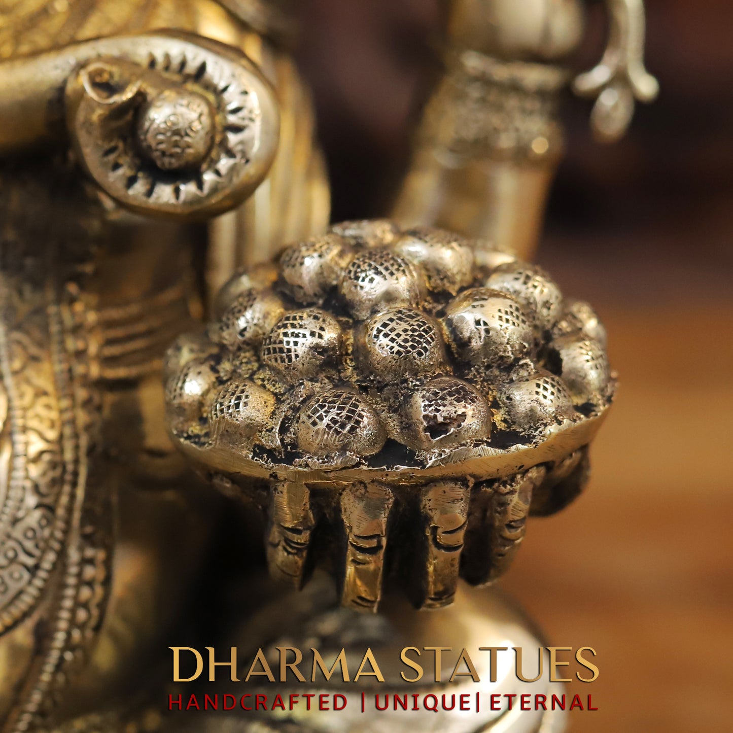 Brass Ganesh seated on Lotus, Blessing Posture, Golden Finish, 11.5"