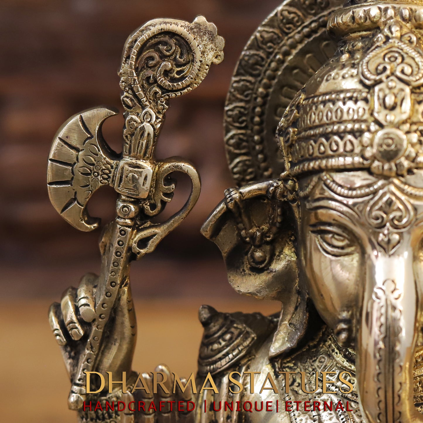 Brass Ganesh seated on Lotus, Blessing Posture, Golden Finish, 11.5"