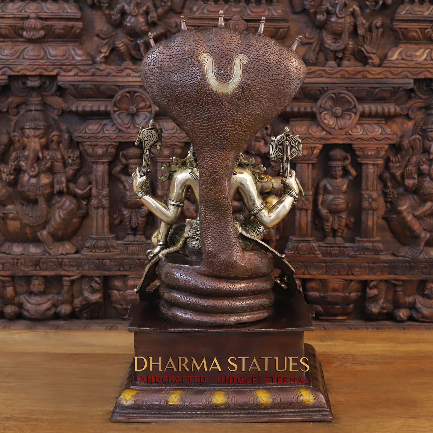 Brass Vishnu Seated on Sheshanaga, Copper & Golden Finish, 29"