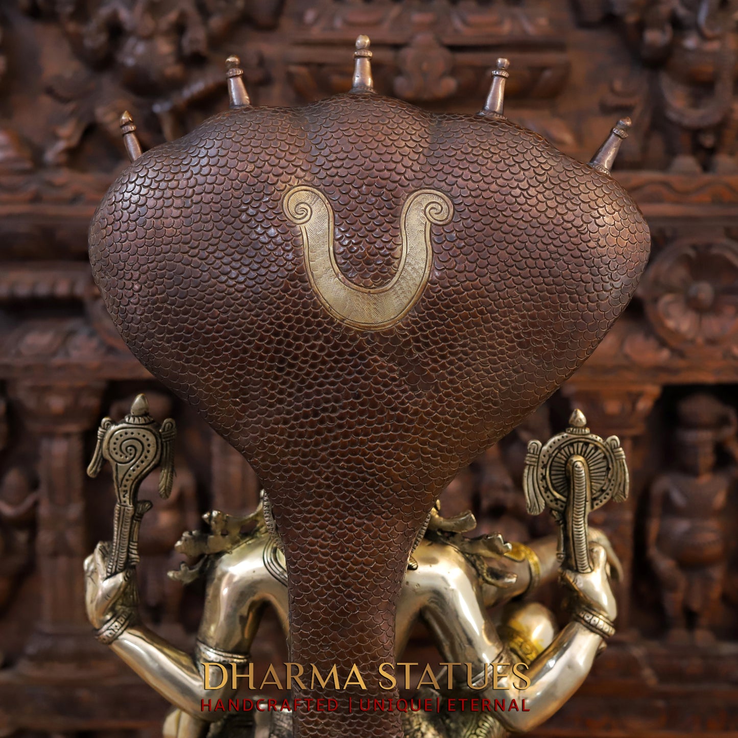 Brass Vishnu Seated on Sheshanaga, Copper & Golden Finish, 29"