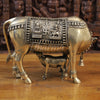 Brass Kamdhenu Cow, Feeding her Calf, Fine Golden Finish 22.5"