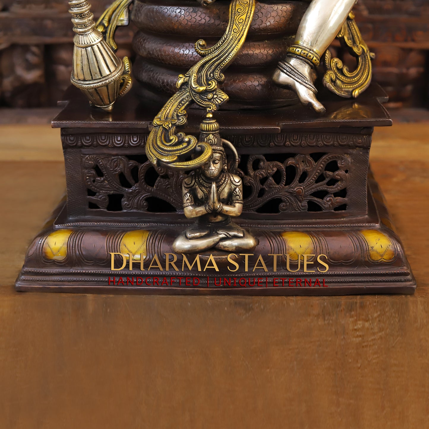 Brass Vishnu Seated on Sheshanaga, Copper & Golden Finish, 29"