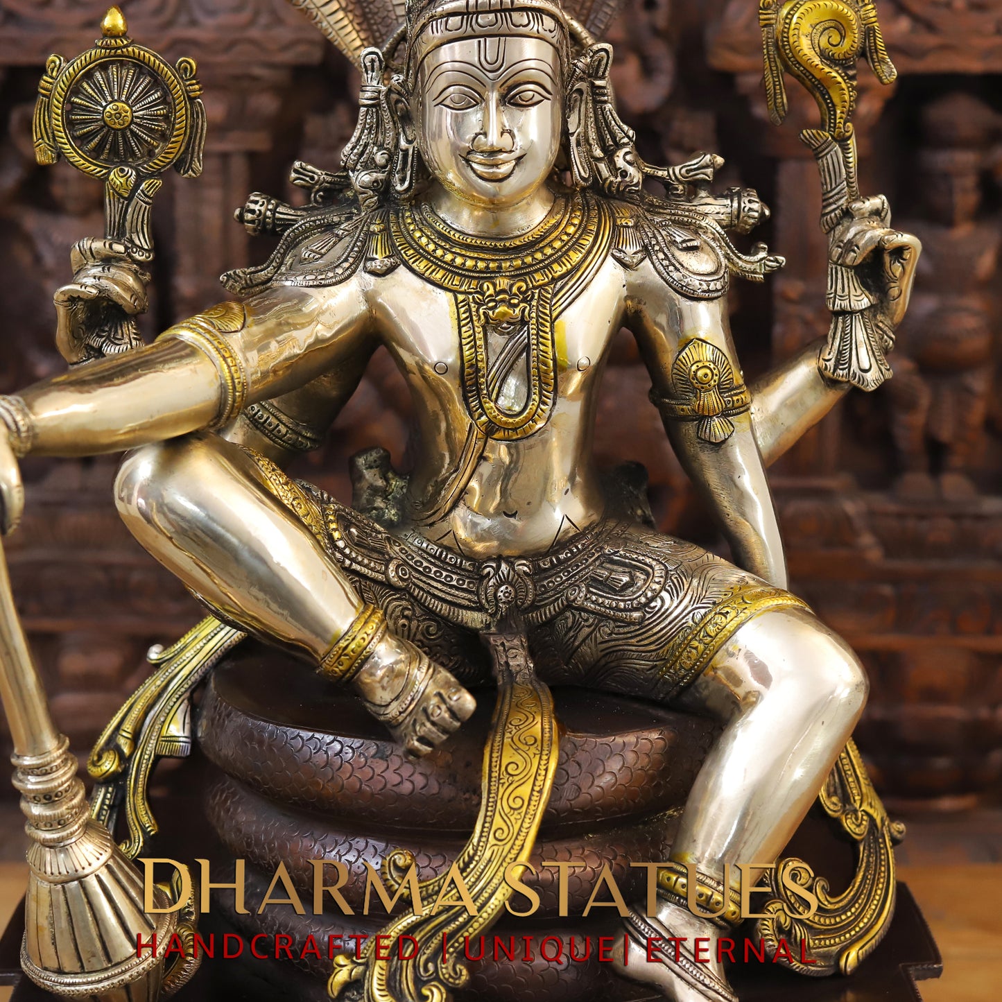 Brass Vishnu Seated on Sheshanaga, Copper & Golden Finish, 29"
