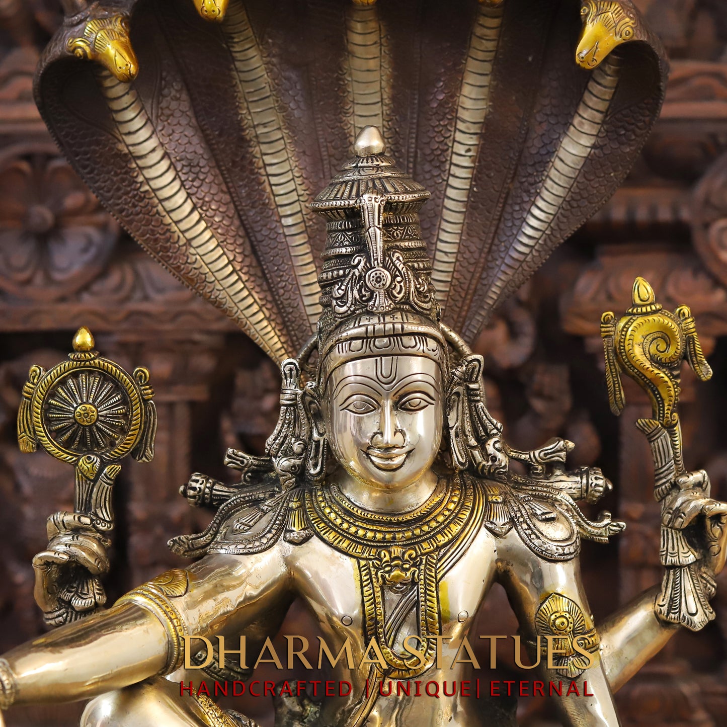 Brass Vishnu Seated on Sheshanaga, Copper & Golden Finish, 29"