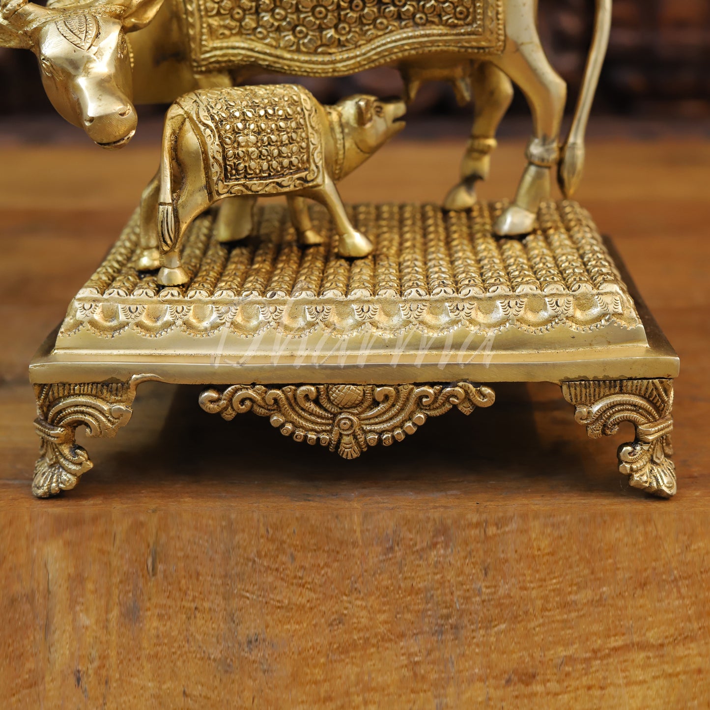 Brass Cow Feeding His Calf, Fine Golden Finish, 9.5"