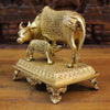 Brass Kamdhenu Cow, Nurturing the Divine, Fine Gold Finish 9.5"